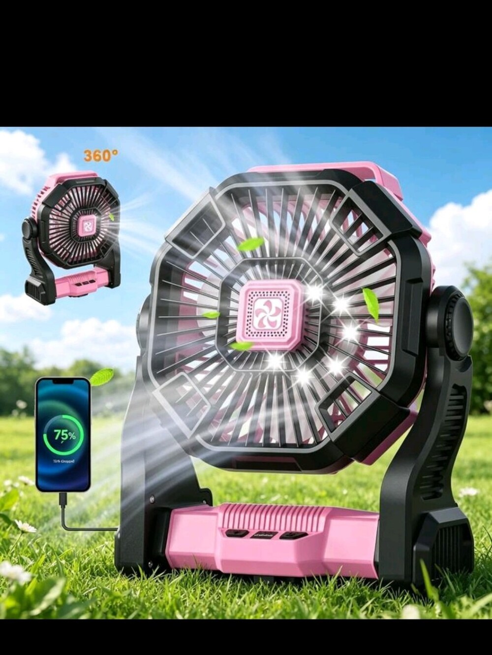 Portable Pink USB Rechargeable Desktop Fan - Brand Unspecified